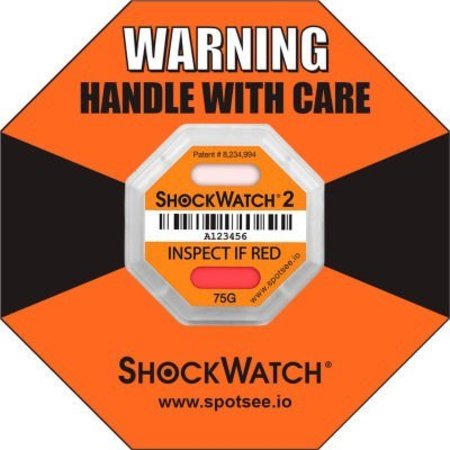 SHOCKWATCH SpotSee„¢ ShockWatch® 2 Serialized Framed Impact Indicators, 75G Range, Orange, 50/Box 51000K
